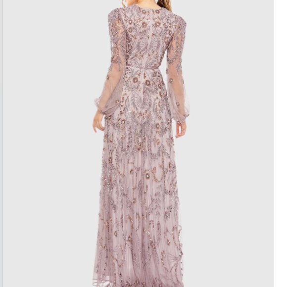 MAC DUGGAL 93930 PUFF SLEEVE EMBELLISHED A-LINE HEATHER (LILAC) GOWN sz 12 - Picture 4 of 5